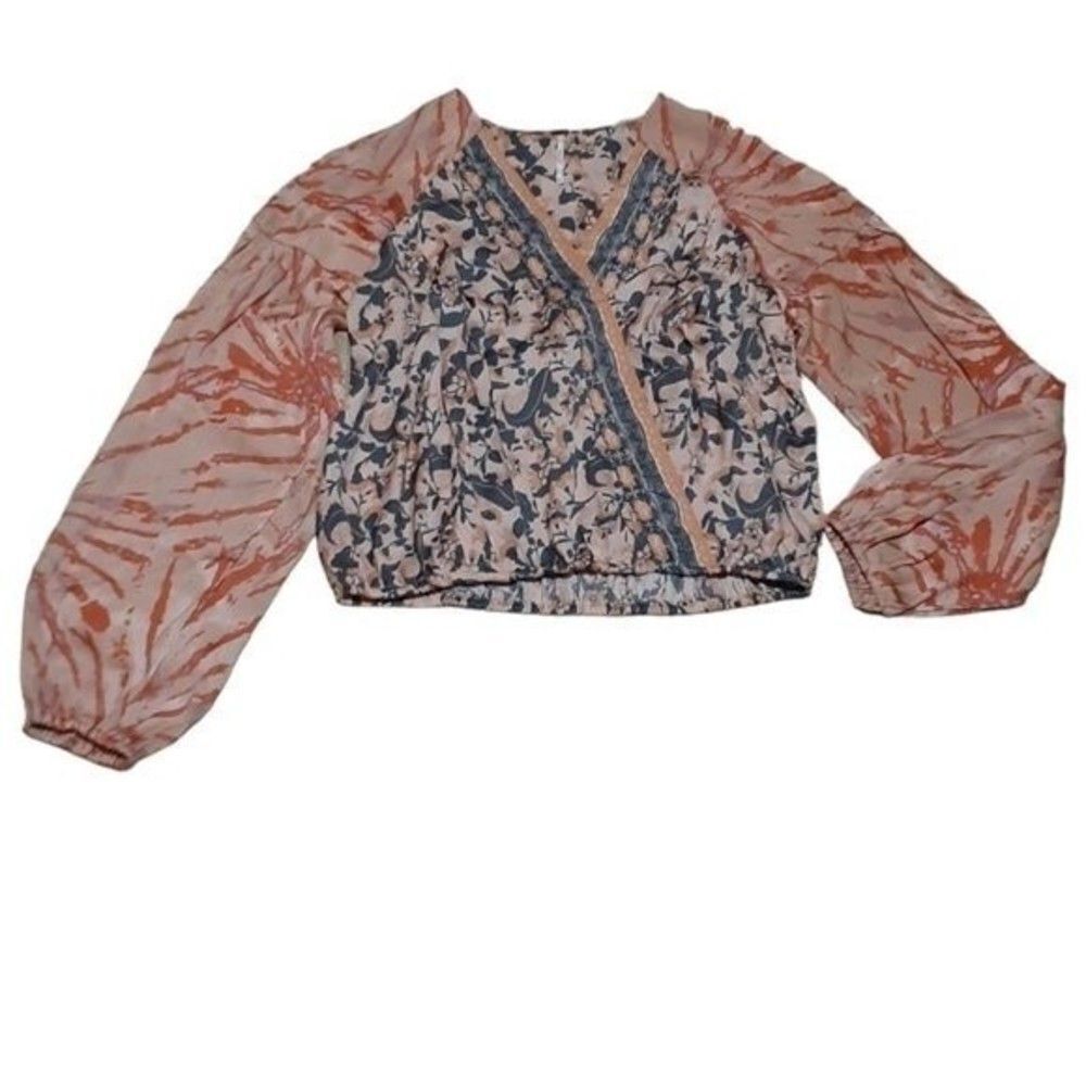 Free People Cruisin' Together Women's Printed Neutral Long Sleeve Top Sz Small - Picture 5 of 11